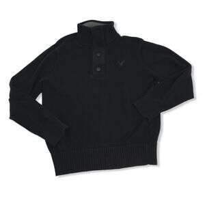 American Eagle Black 1/4 Zip Button Collar Sweater 100% Cotton Large